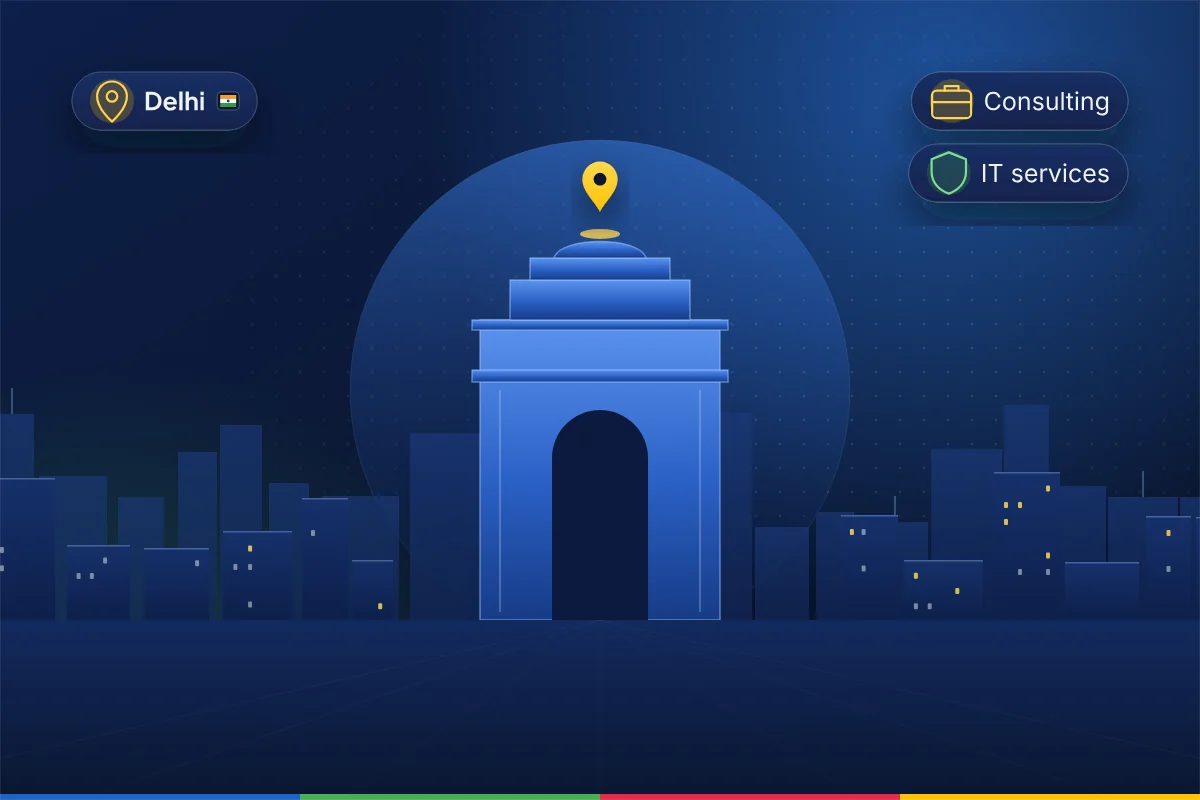 Minimal illustration of India Gate in Delhi, representing B2B SEO in Delhi