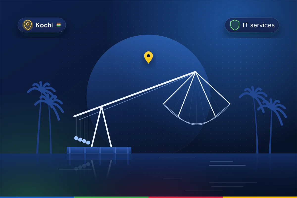 Minimal illustration of the Chinese fishing nets of Fort Kochi, representing B2B SEO in Kochi