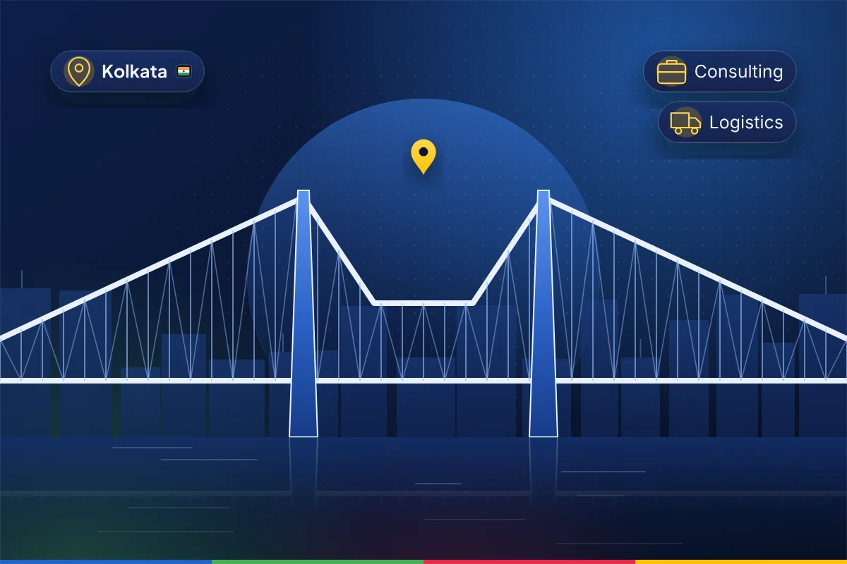 Minimal illustration of the Howrah Bridge over the Hooghly River in Kolkata, representing B2B SEO in Kolkata