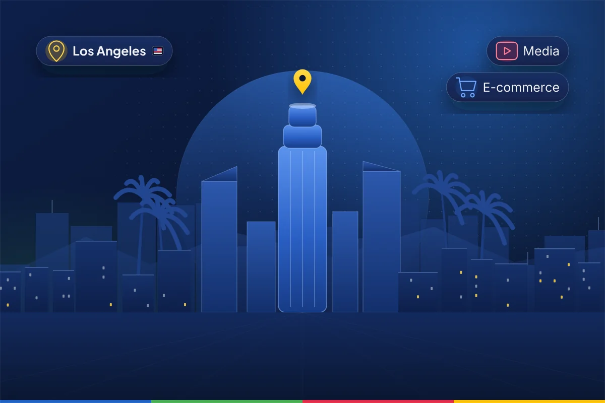 Minimal illustration of the Los Angeles skyline with palm trees and the hills behind, representing B2B SEO in Los Angeles