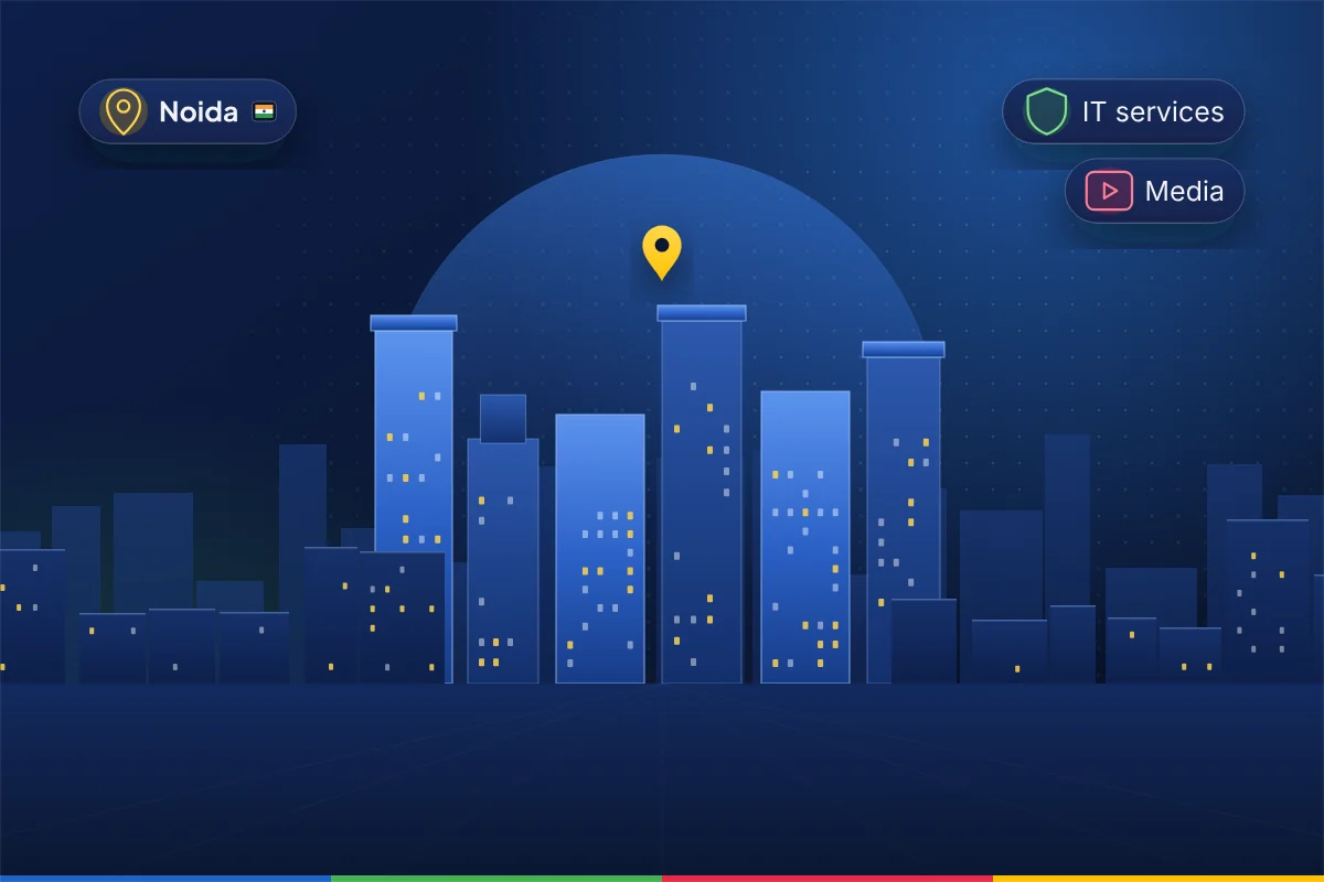 Minimal illustration of a modern high-rise skyline for Noida, representing B2B SEO in Noida