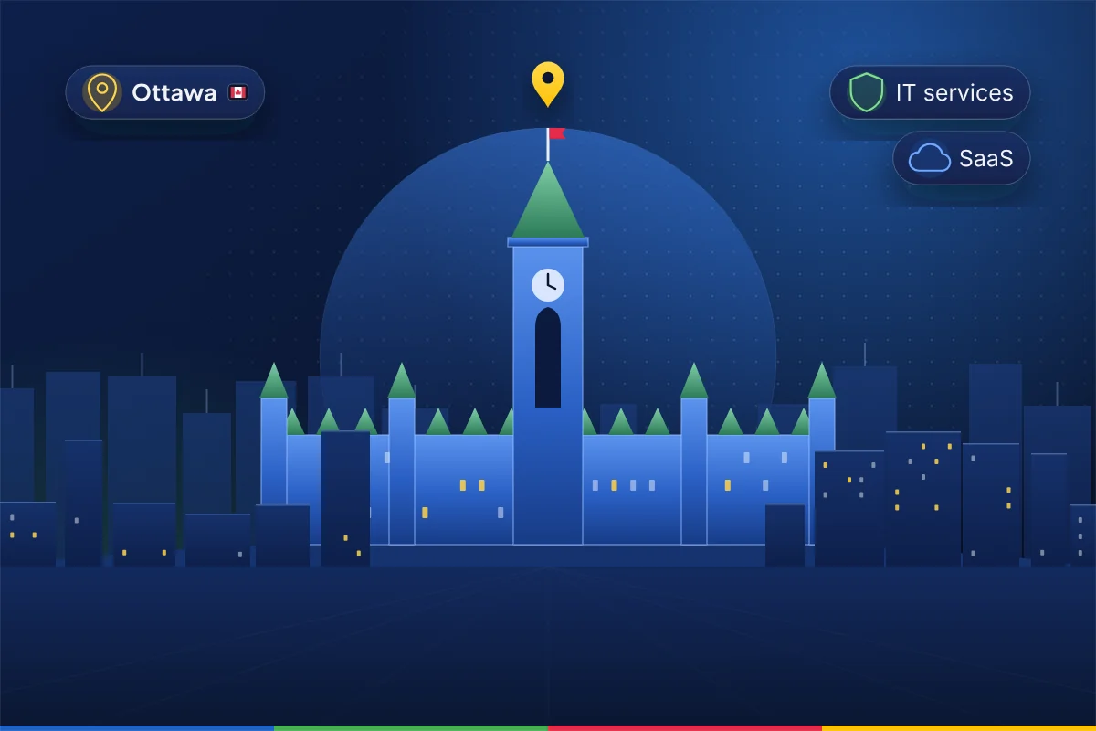 Minimal illustration of Parliament Hill and the Peace Tower in Ottawa, representing B2B SEO in Ottawa