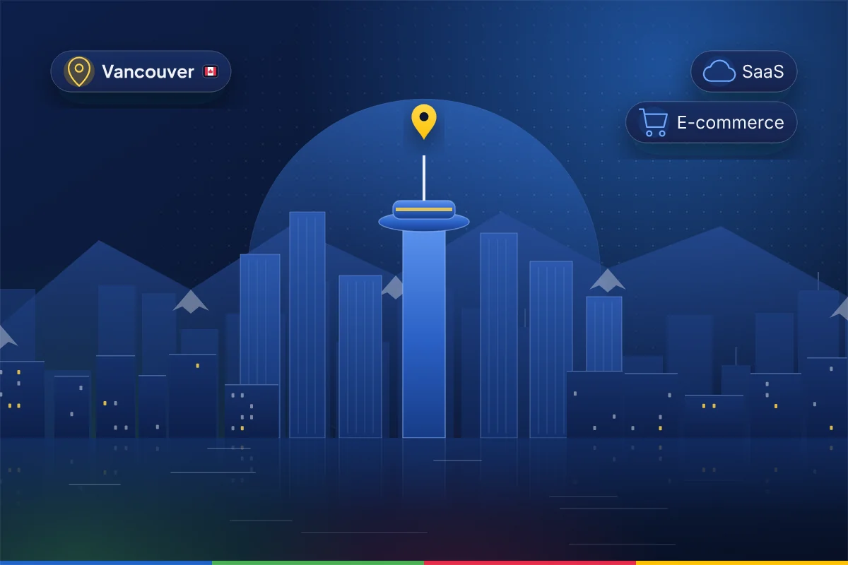 Minimal illustration of the Vancouver skyline with the North Shore Mountains, representing B2B SEO in Vancouver